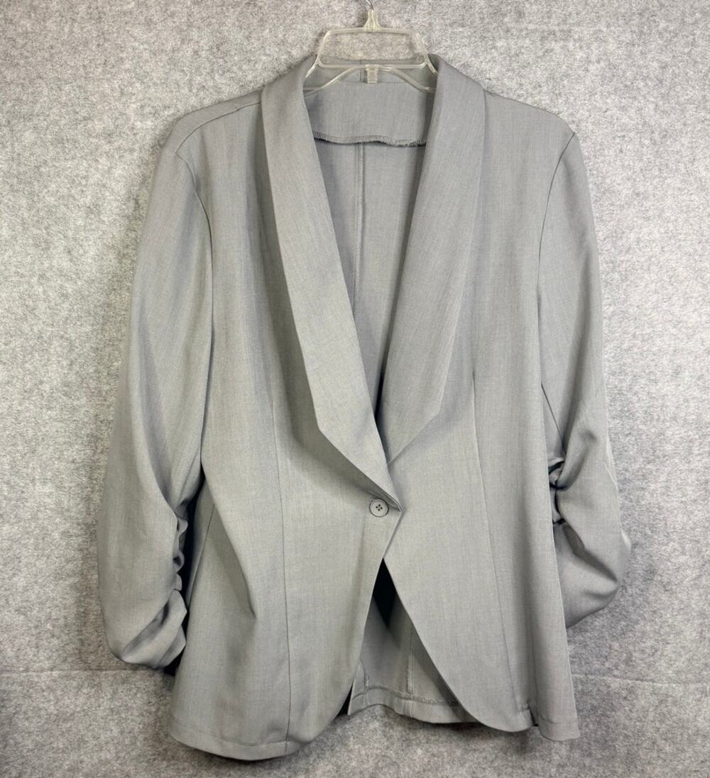 Emery Rose Women's Gray Ruched Sleeve Shawl Collar Blazer Jacket Size Large